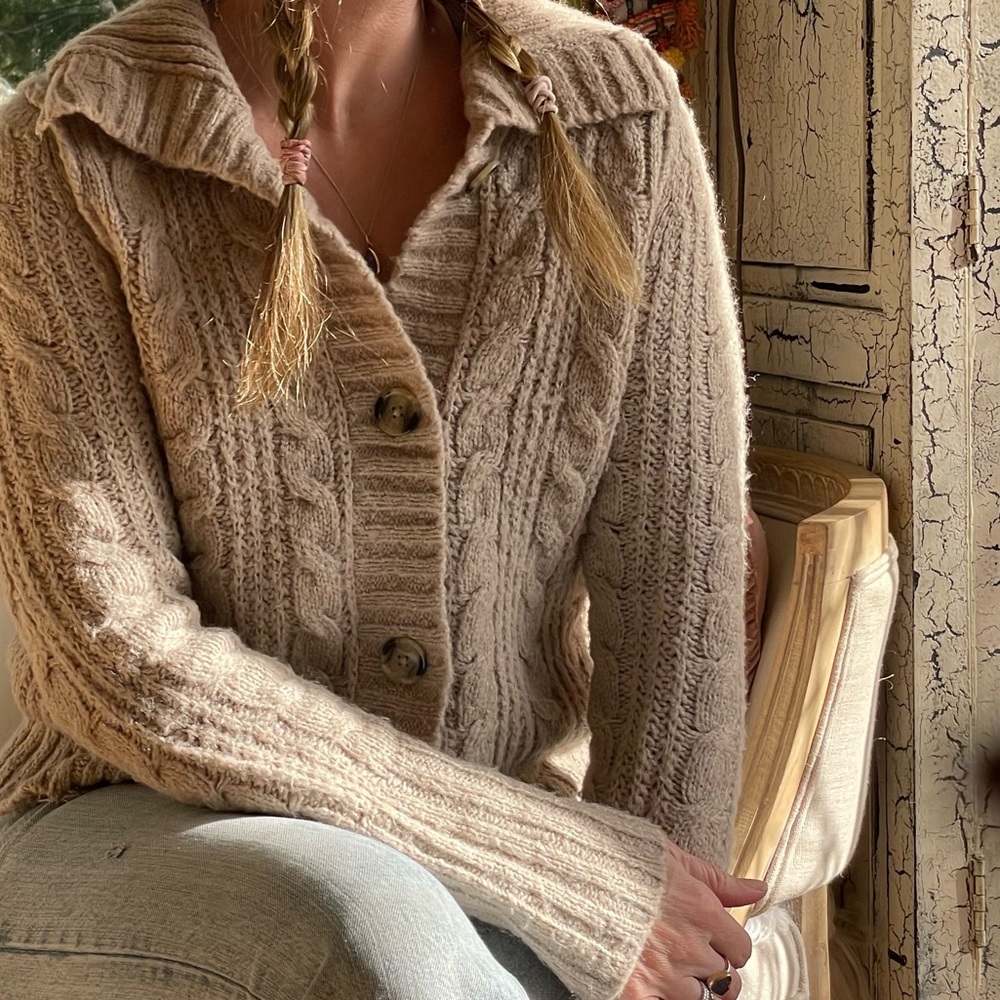 Button Front Oatmeal Colored Sweater